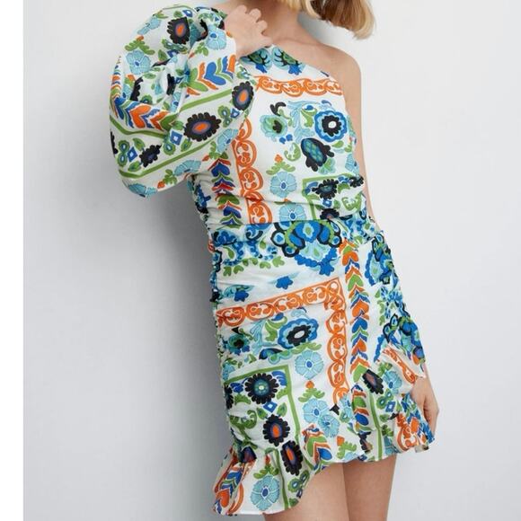 Mango ASYMMETRICAL PLEATED DRESS 100 % cotton excellent condition Sz 10 - Picture 5 of 13